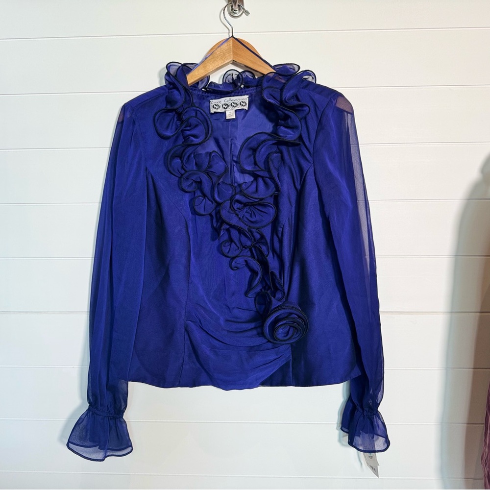 NWT Cove Collections Blue Ruffled Blouse Size 16
